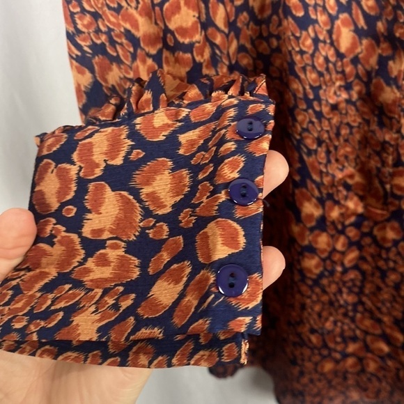Anthropologie See U Soon Orange Navy Blue Splotch Animal Print Blouse - Size S - Picture 7 of 12